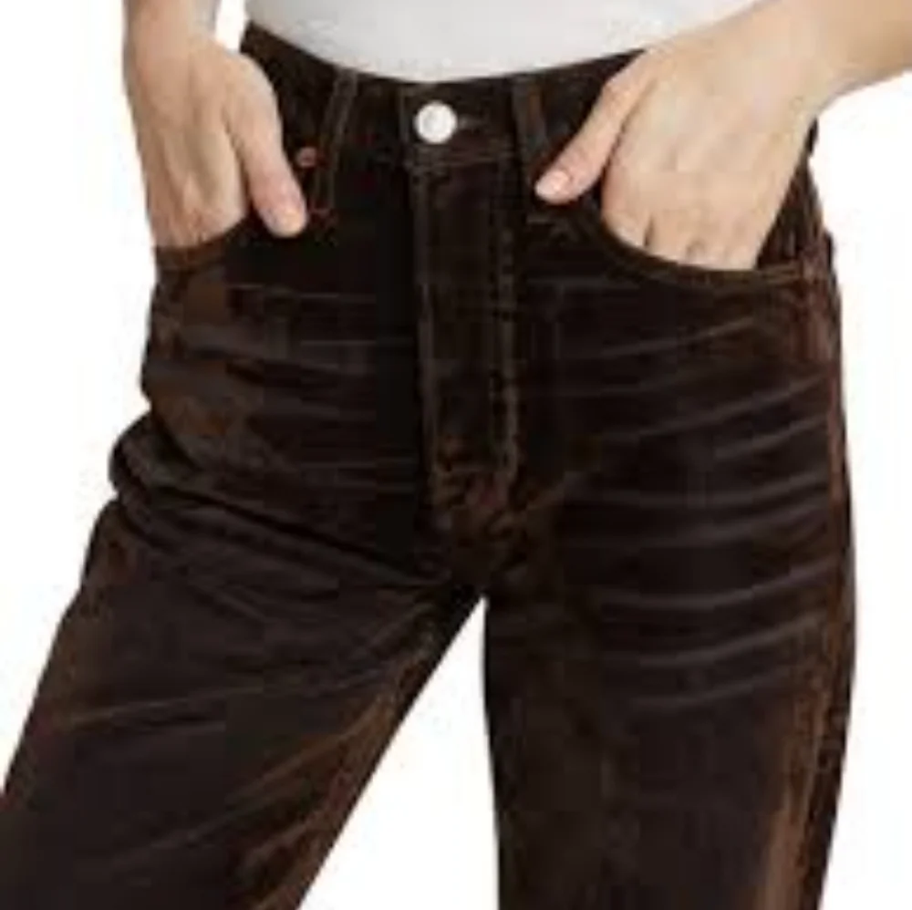 Zara Chocolate Brown Black Straight-Leg Velvet Pants - Picture 1 of 8